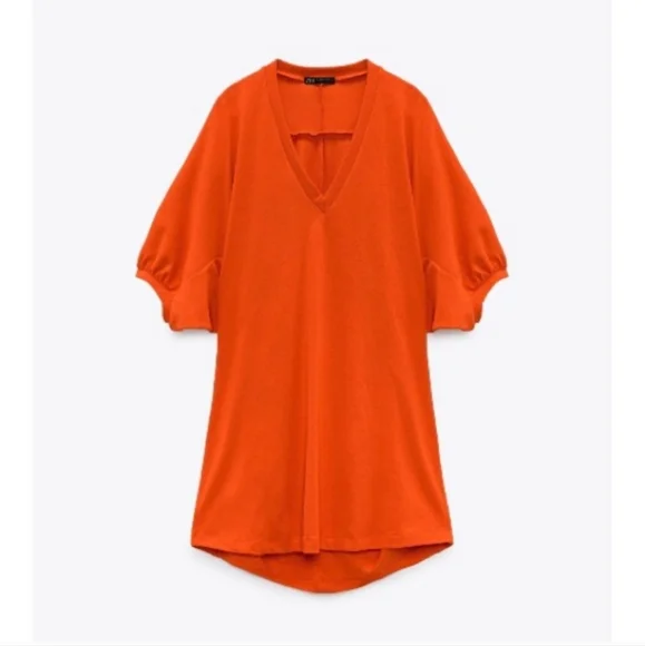 Zara Cocoon Dress In Bright Orange - Picture 2 of 8